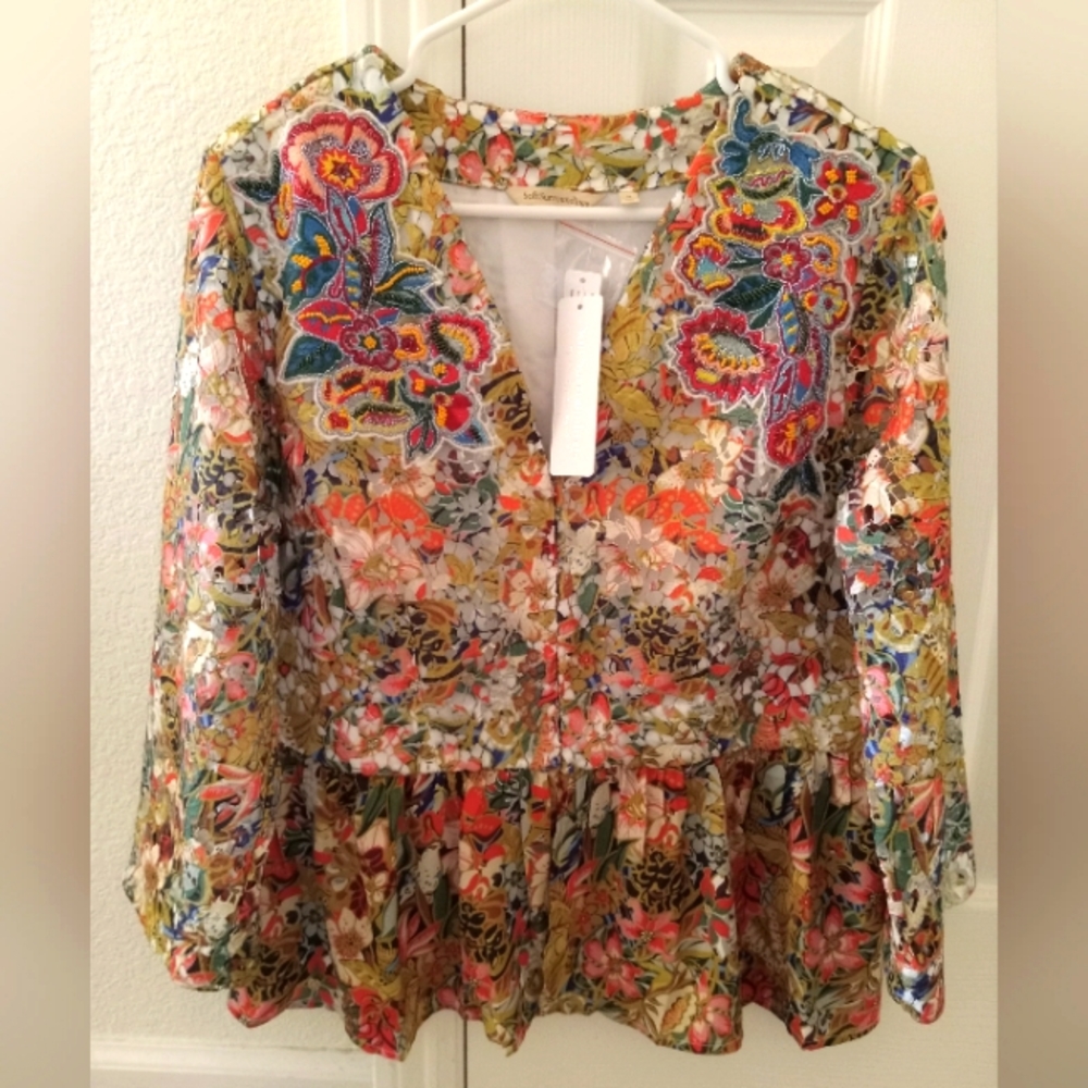 Floral top or jacket with button front. Burn out sleeves.